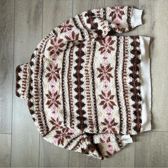 Aerie hometown holiday Cream and Brown Floral fleece quarter zip - Picture 9 of 11